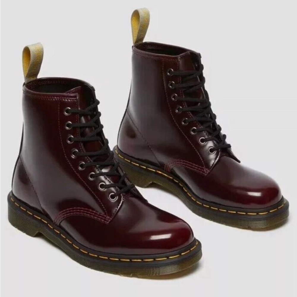 Dr. Martens Vegan 1460 Cambridge Brush Lace Up Boots - Cherry Red Size 8 Combat